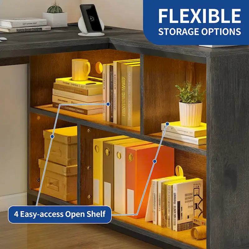Bureau réversible en L avec étagères de rangement, bureau d'angle pour ordinateur et jeux