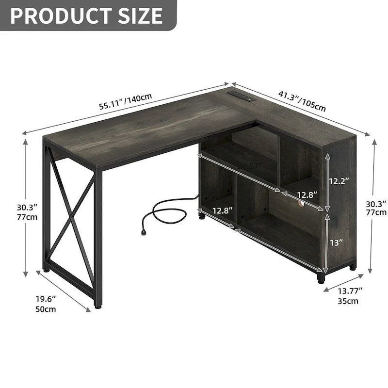 Bureau réversible en L avec étagères de rangement, bureau d'angle pour ordinateur et jeux