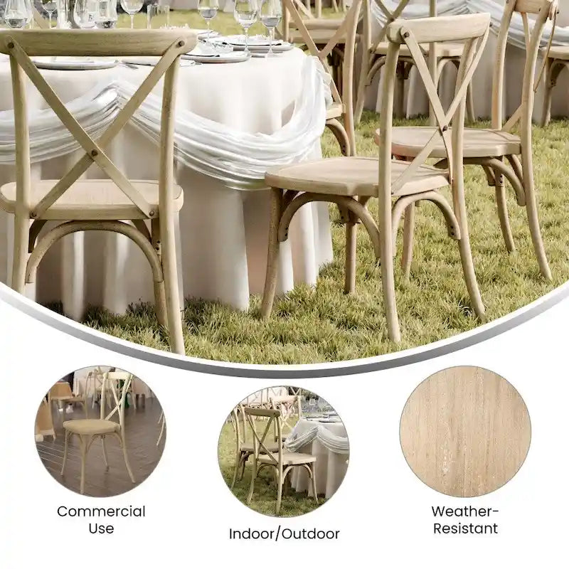 Chaise à dossier croisé en résine imitation bois, qualité commerciale, intérieur/extérieur