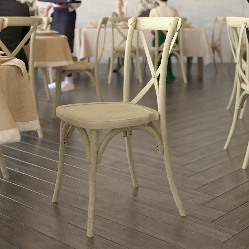 Chaise à dossier croisé en résine imitation bois, qualité commerciale, intérieur/extérieur