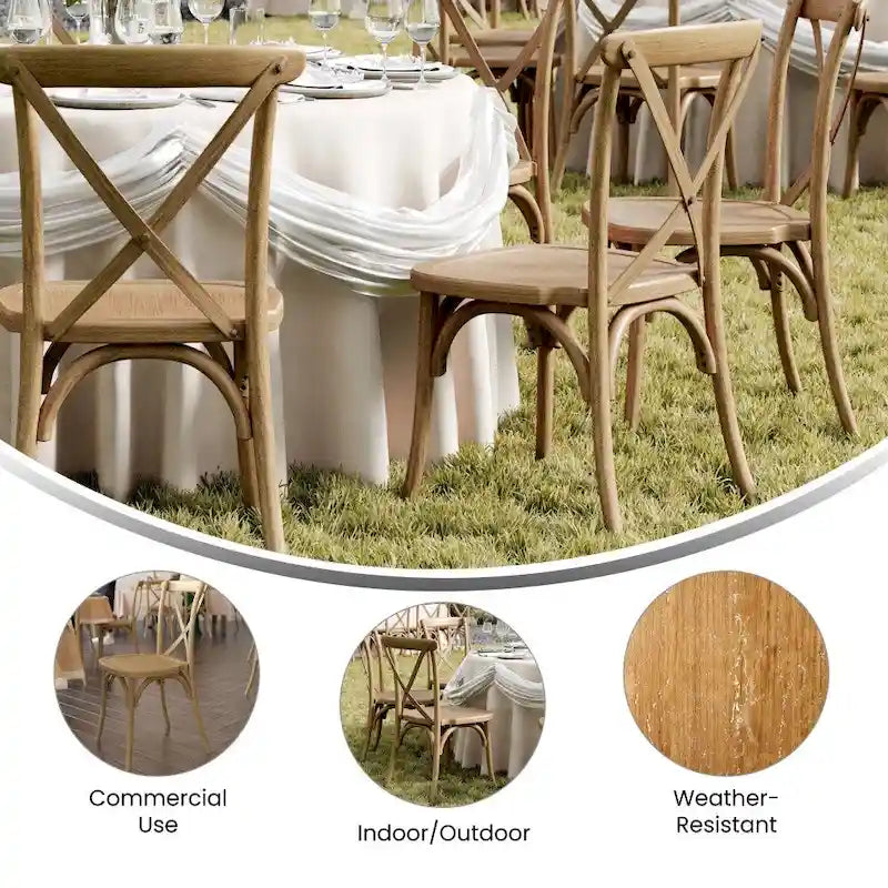 Chaise à dossier croisé en résine imitation bois, qualité commerciale, intérieur/extérieur