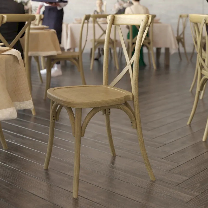 Chaise à dossier croisé en résine imitation bois, qualité commerciale, intérieur/extérieur