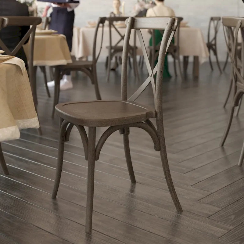 Chaise à dossier croisé en résine imitation bois, qualité commerciale, intérieur/extérieur