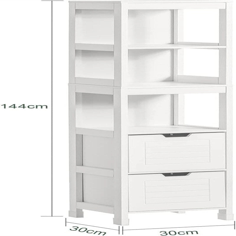 Meuble de rangement haut de salle de bain blanc avec étagères et tiroirs