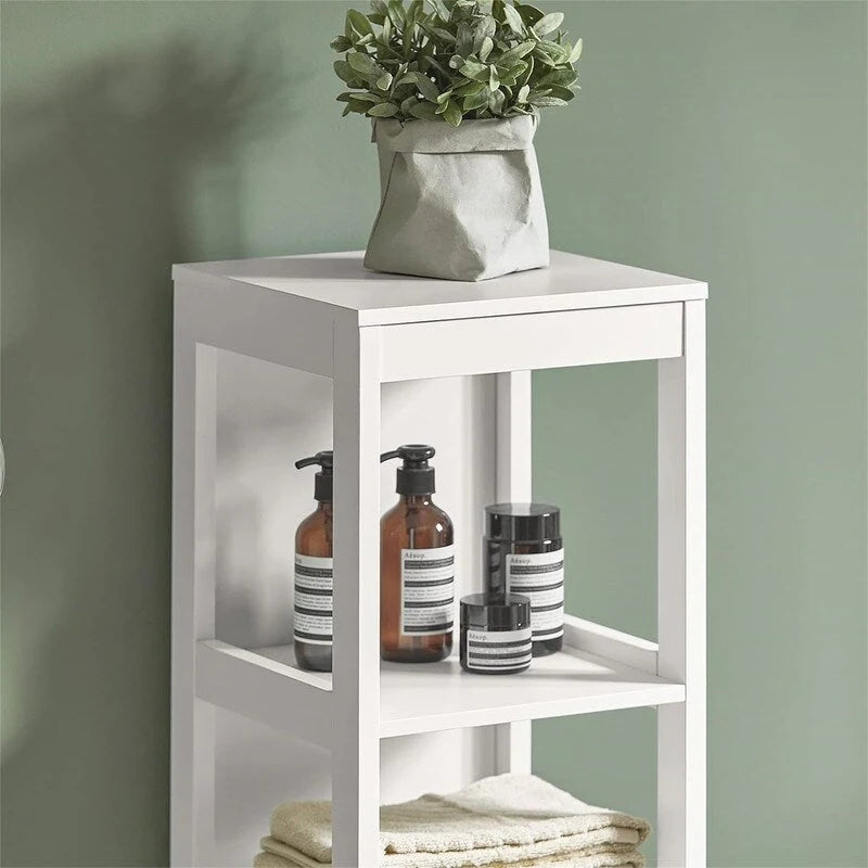 Meuble de rangement haut de salle de bain blanc avec étagères et tiroirs