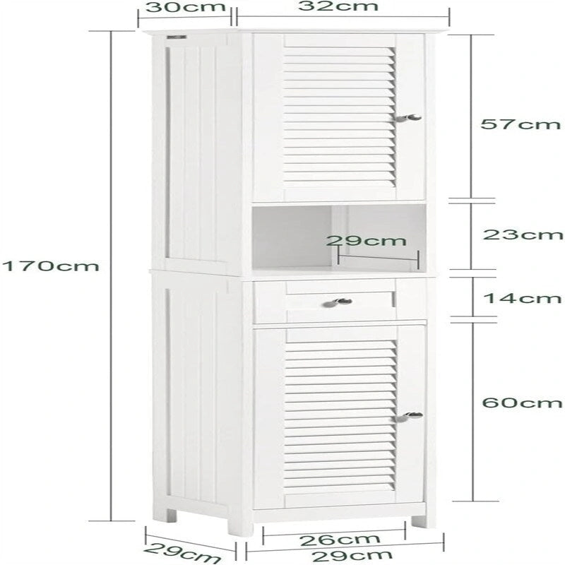 Meuble de rangement haut de salle de bain blanc avec étagères et tiroirs