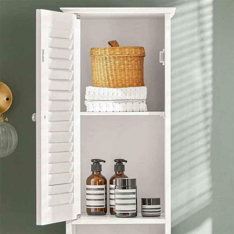Meuble de rangement haut de salle de bain blanc avec étagères et tiroirs