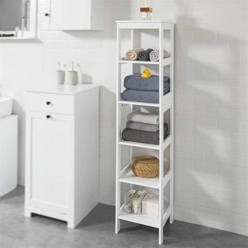 Meuble de rangement haut de salle de bain blanc avec étagères et tiroirs