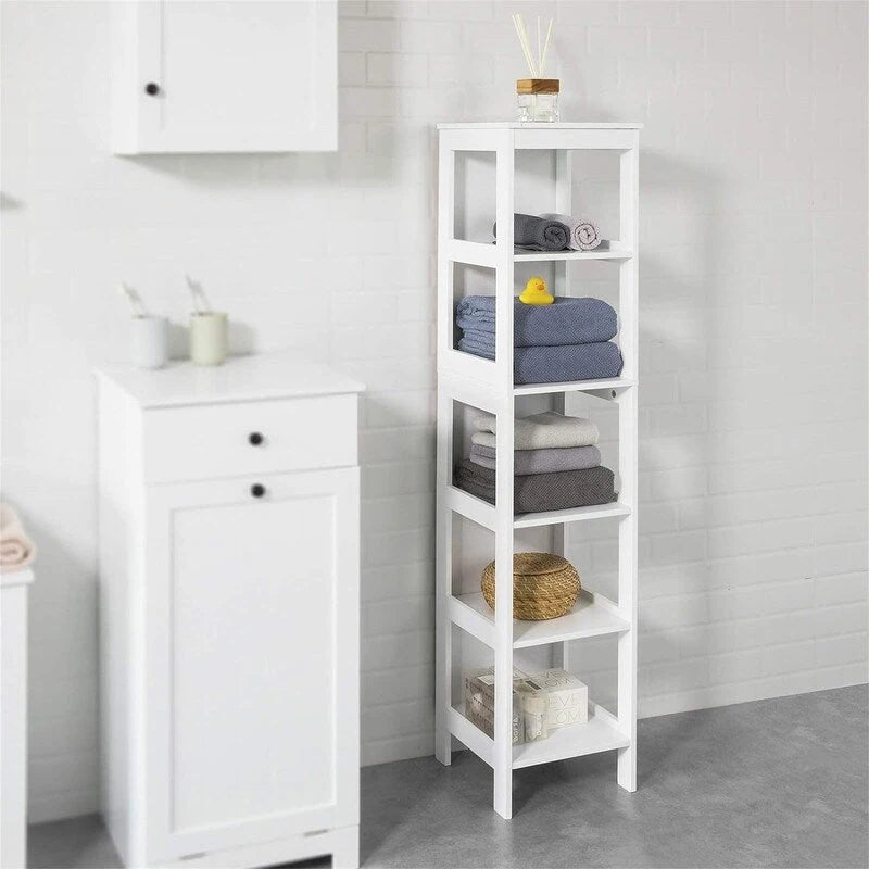 Meuble de rangement haut de salle de bain blanc avec étagères et tiroirs