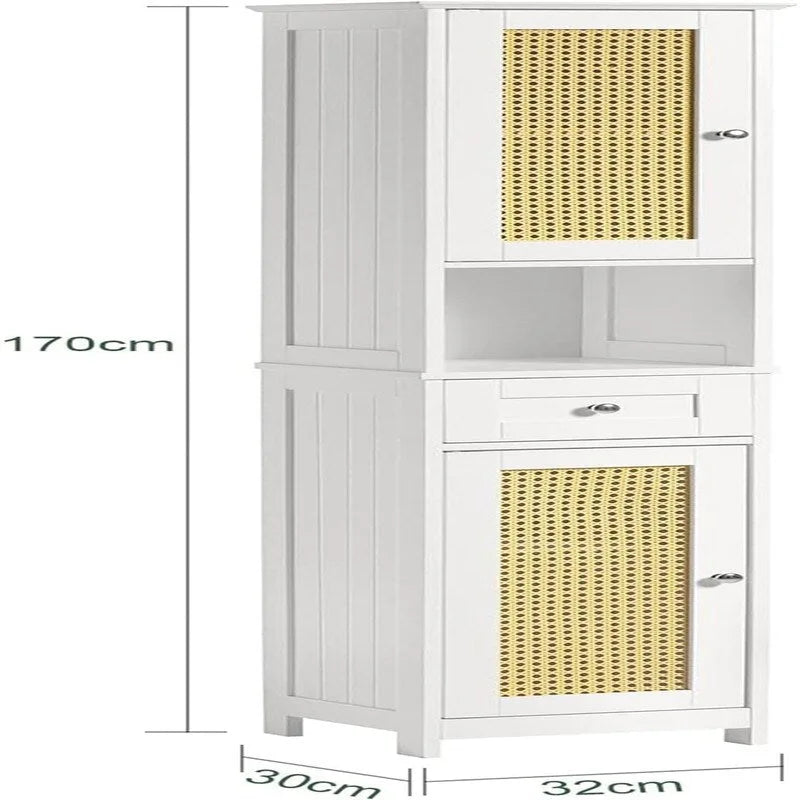 Meuble de rangement haut de salle de bain blanc avec étagères et tiroirs