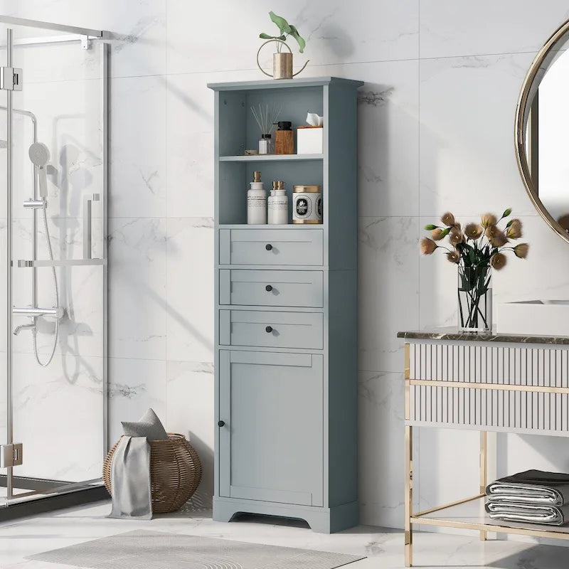 Meuble de salle de bain autoportant avec 3 tiroirs et étagères réglables