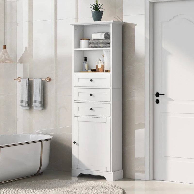 Meuble de salle de bain autoportant avec 3 tiroirs et étagères réglables