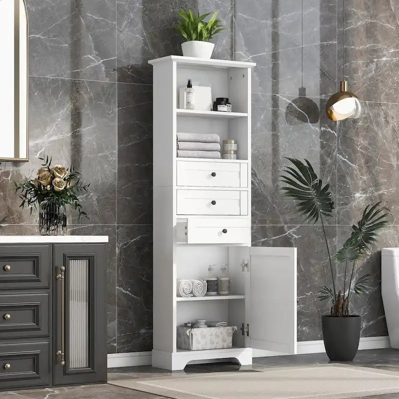 Meuble de salle de bain autoportant avec 3 tiroirs et étagères réglables