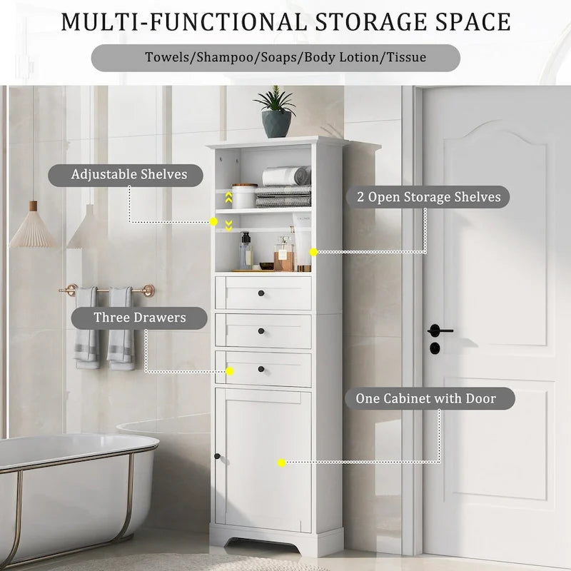 Meuble de salle de bain autoportant avec 3 tiroirs et étagères réglables