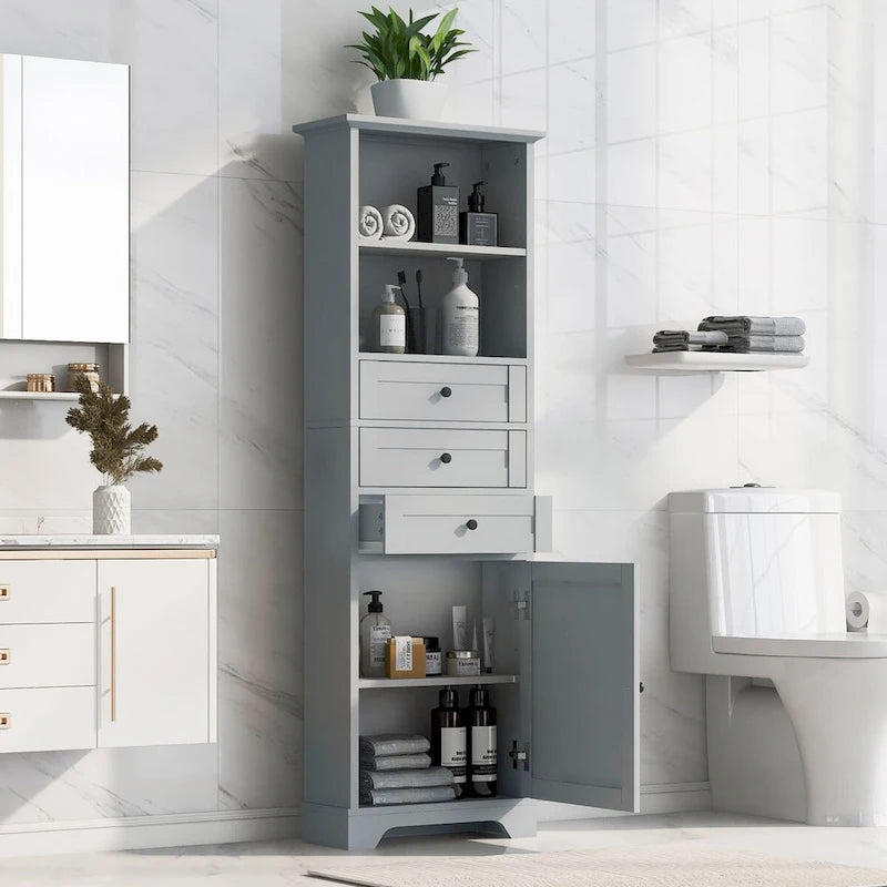 Meuble de salle de bain autoportant avec 3 tiroirs et étagères réglables