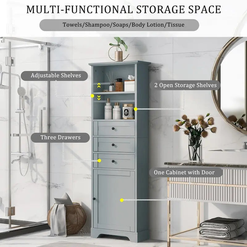 Meuble de salle de bain autoportant avec 3 tiroirs et étagères réglables